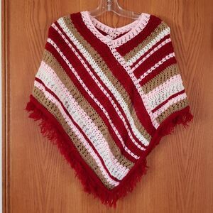 Pretty Knit Poncho Mauve Pink White Tan Sz 14/16